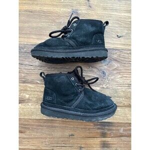 UGG Neumel II Suede Triple Black Lace Up Sheepskin Boots Kids Size 3 Y2K 90s